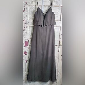 Azazie Charcoal Gray Formal Dress Sz A10 Zip Back Closure MAXI Wedding